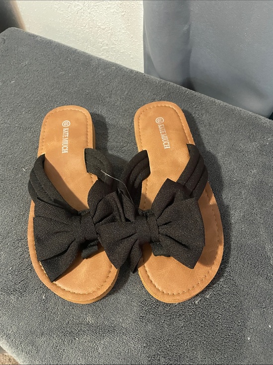 Kate Miuch Shoes - Kate Miuch  Black Bow Slide Sandals with Tan Footbed NWOT